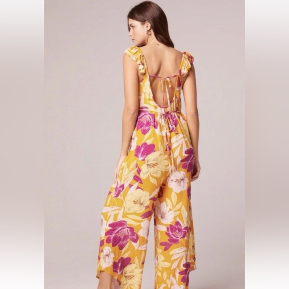 BNWT Band Of Gypsies Euphoria Gold Floral Wide Leg Jumpsuit Women’s Size Small - Picture 4 of 7